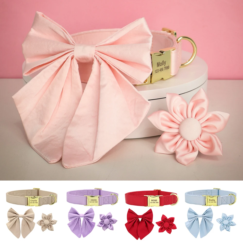 Customized Silk Dog Collar Soft Bow Tie Pet Collars Flower Bowknot