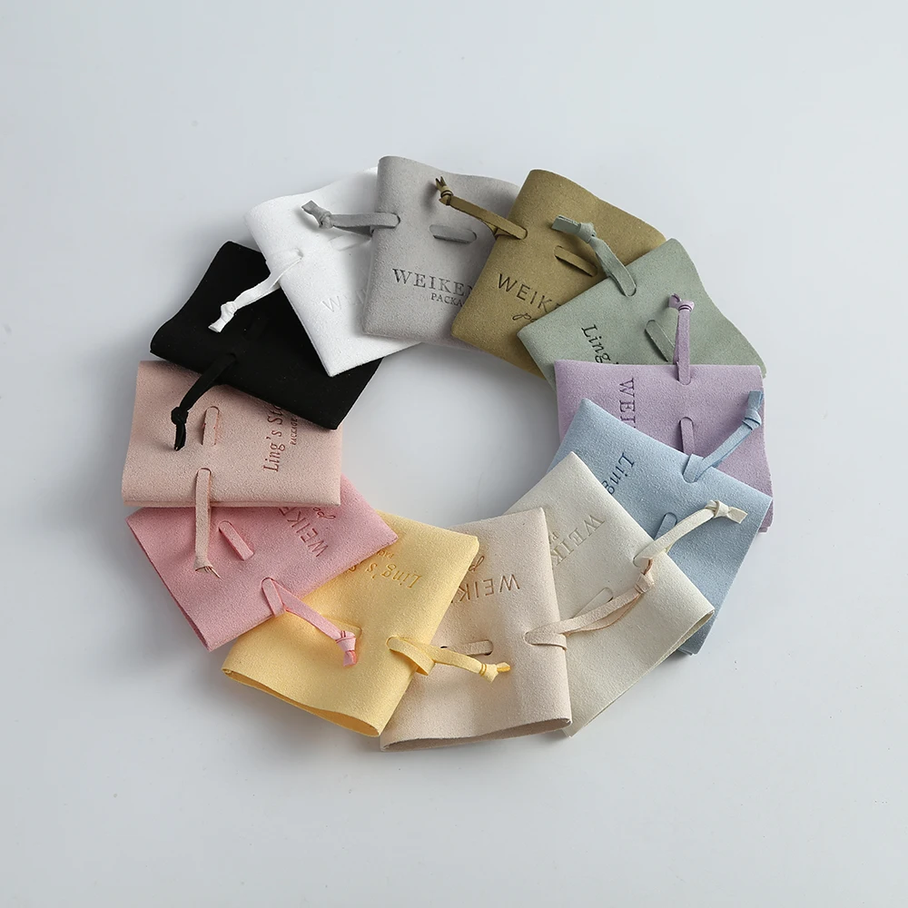 Custom Logo Luxury Microfiber Gift Packaging Drawstring Jewelry Pouch Suede Organizer Small Bags Wedding Favors For Guests Bulk