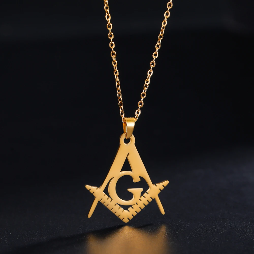 LIKGREAT Masonic Sign Medal Pendant Necklace for Women Men Stainless Steel Freemason Symbolism Religious Vintage Jewelry Gifts