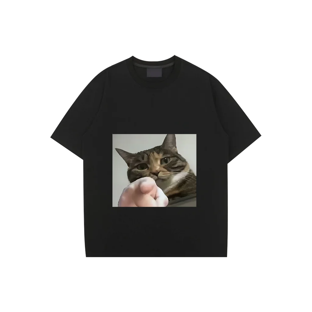 

Great White And Black T-Shirt New Summer Men Street Short Sleeve Hip Hop Punk Style Funny Cat Boy Casual Tops Fashion White Tees