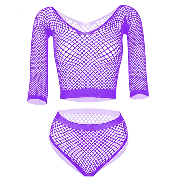 Weibliche Lange Ärmel Fantasie Dessous Sets Babydoll Versuchung Stripper Kleidung Sexy Frauen Bikini Plus Größe Fishnet_voghion.com