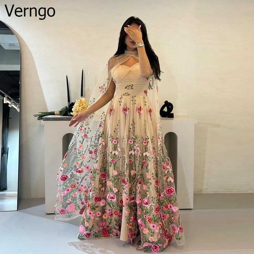 

Verngo Floral Embroidery Evening Dress A-line Sweetheart Saudi Arabia Girl Birthday Occasion Dress Wedding Party Prom Gowns