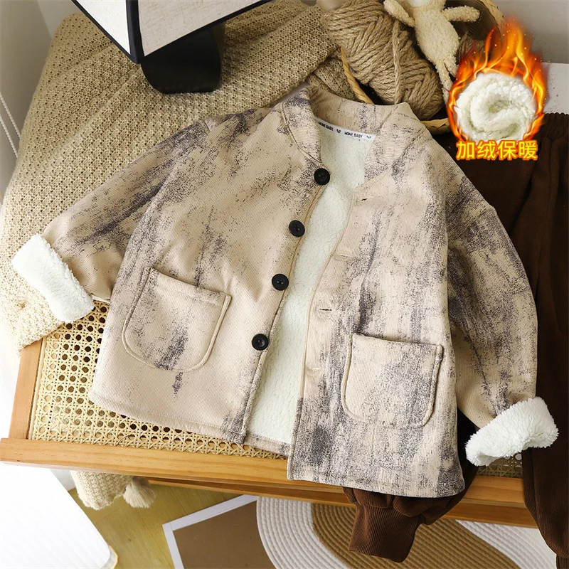 Boys Padded Jacket Winter Warm Coat Children's Cold Outerwear Autumn Fashion Cardigan Baby Long-Sleeved Single-Breasted Clothes