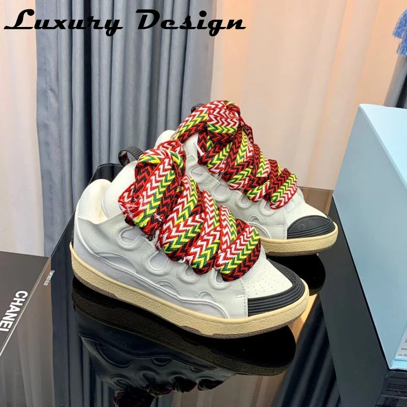 New Club Sneakers Women Mixed Colors Designer Luxury Sneakers Platform Real Leather Top Quality Men Brand Trainer Thick Shoelace 2