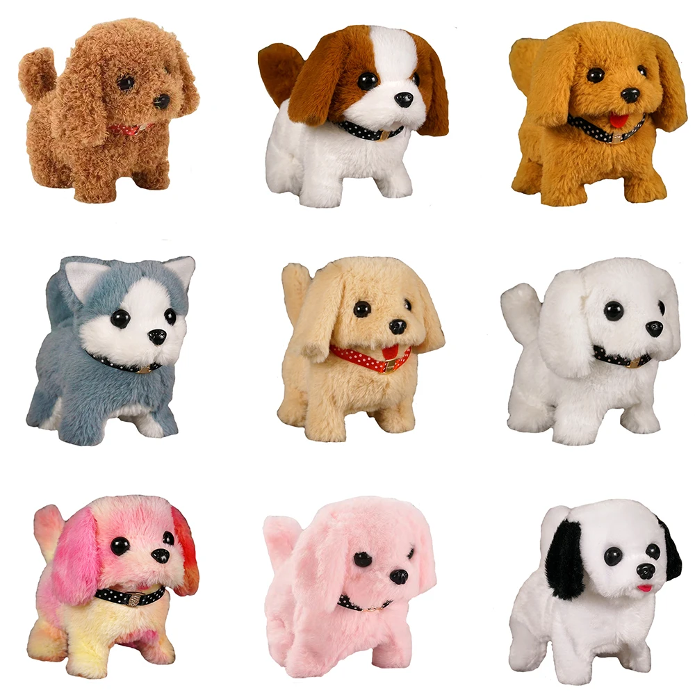 Plush Toys Simulation Electronic Pet Dog Bomei Husky Bichon Stuffed Animal Mobile Tail Wagging Cute Puppy Doll Gift for Kids