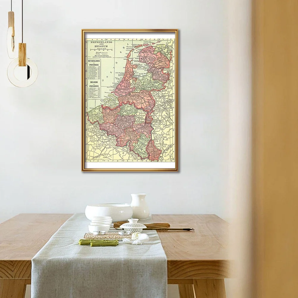 42*59cm The 1914 Belgium and Netherlands Map Vintage Wall Art Poster Spray Canvas Painting Education School Supplies Home Decor