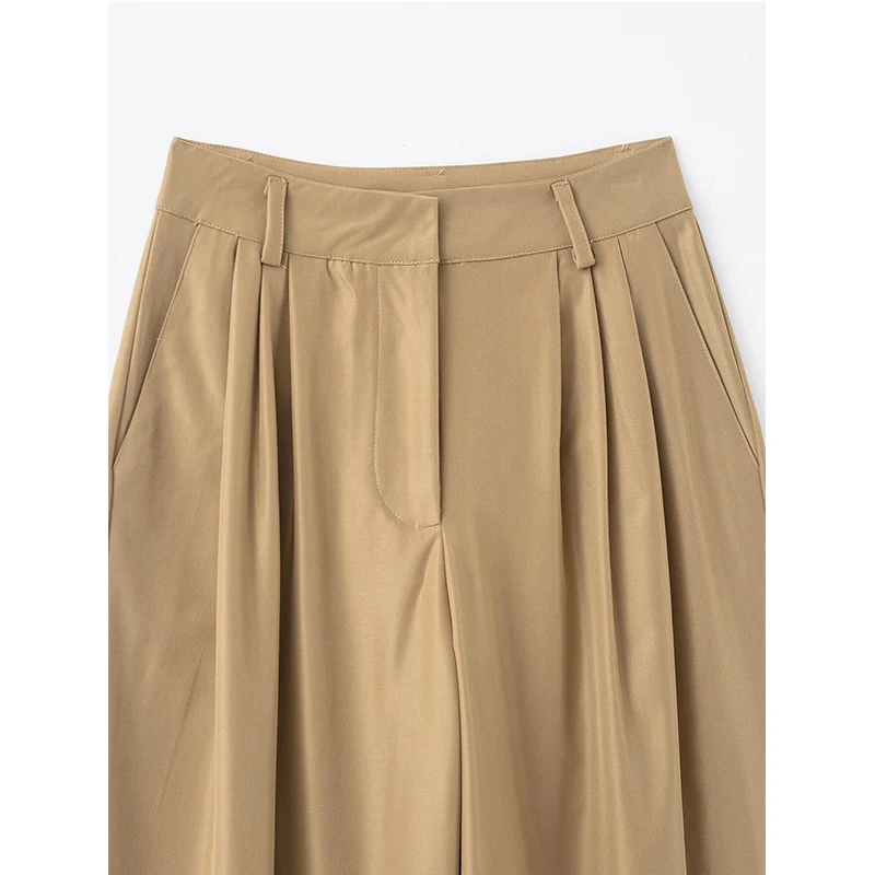 Chic Casual Pleated Women Pants Side Pockets Straight Loose Pants Fashion Spring Autumn Streetwear Female Trousers Mujer