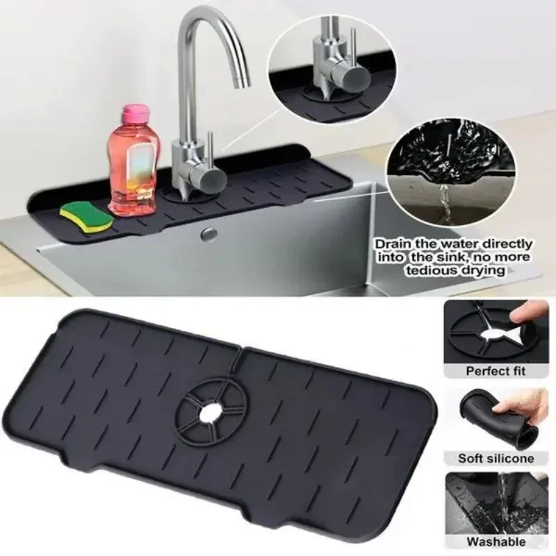 Kitchen Sink Splash Guard Silicone Faucet Handle Drip Catcher Tray Faucet Absorbent Mat Sink Protectors Kitchen Mat kitchen sink mat