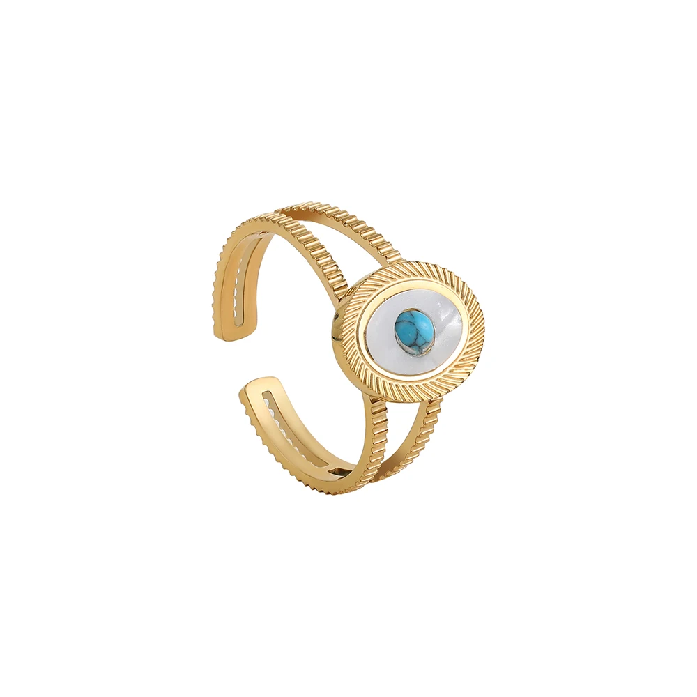 Retro Manual Natural Blue Turquoise Stone Rings for Women Girls 18K Gold Plated Rhinestone Evil Eye Luxury Designer Jewelry Gift