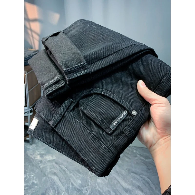 2024Spring and Summer New Pure Black Jeans Men's High-End Simple All-Match Casual Light Luxury Trendy Slim Fit Skinny Pants