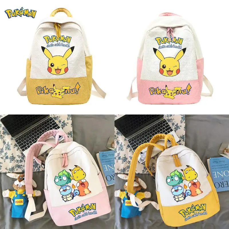 

Pokemon Squirrel Pikachu Charizard Backpack Canvas Student Fresh Trend Bag Light High Capacity Durable Kawaii Boys Birthday Gift