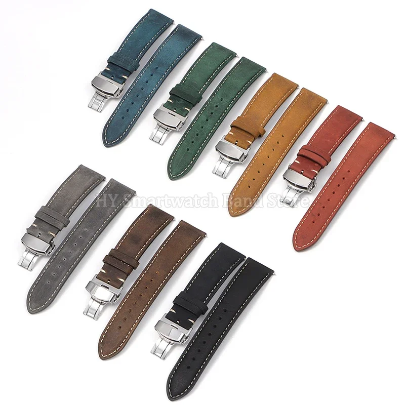 Premium Leather Cowhide Watch Strap with Quick Release and Butterfly Buckle