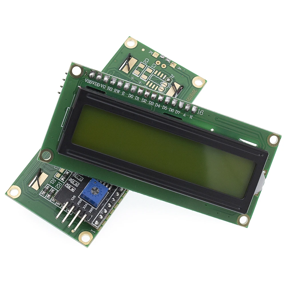LCD Display Module LCD1602+I2C Module Blue / Yellow Green Screen 16x2 Character LCD Display PCF8574T PCF8574 IIC I2C Interface 5V for arduino