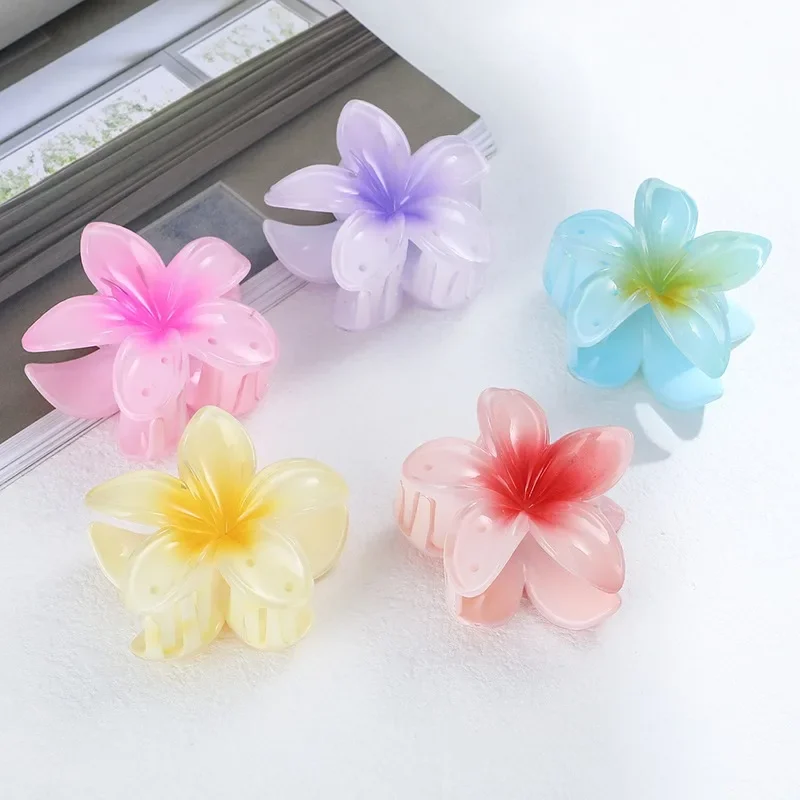 New Trendy Gradient Flower Hair Clips - Shiny Bohemian Beach Hairpins for Women, Fashion Casual Floral Hair Accessories  장식