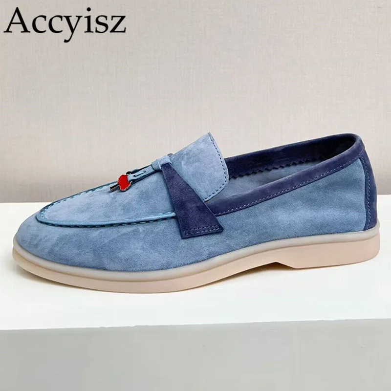 

New Solid Color Flat Walking Shoes Close Toe Half Lock Decor Comfortable Suede Retro Leisure Spring Outdoor Vacation Mule Unisex