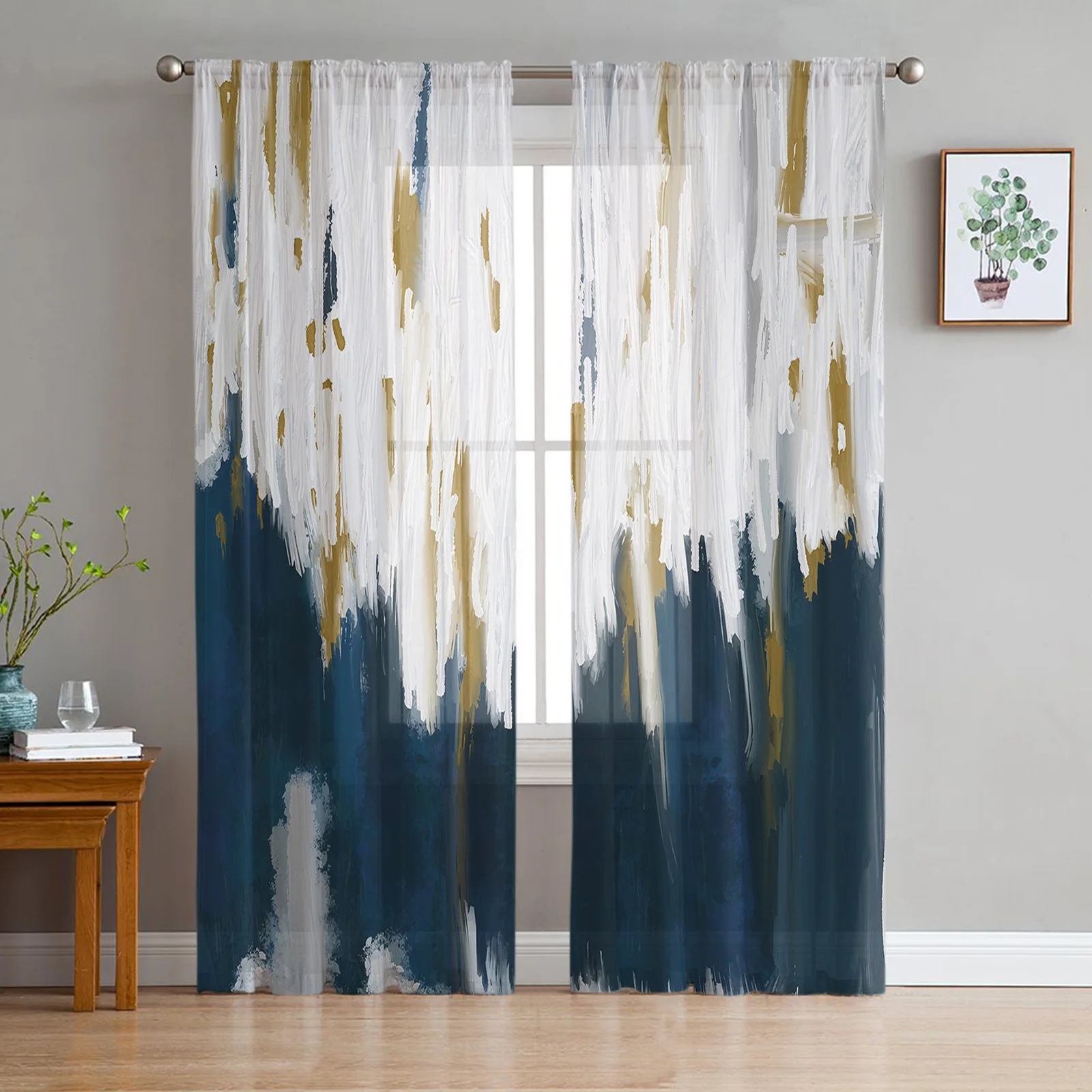 extase Word gek Hedendaags Blauw Olieverf Abstract Geometrische Sheer Gordijnen Woonkamer Raam Tule  Gordijnen Slaapkamer Veiling Gordijnen Luxe Gordijnen - AliExpress