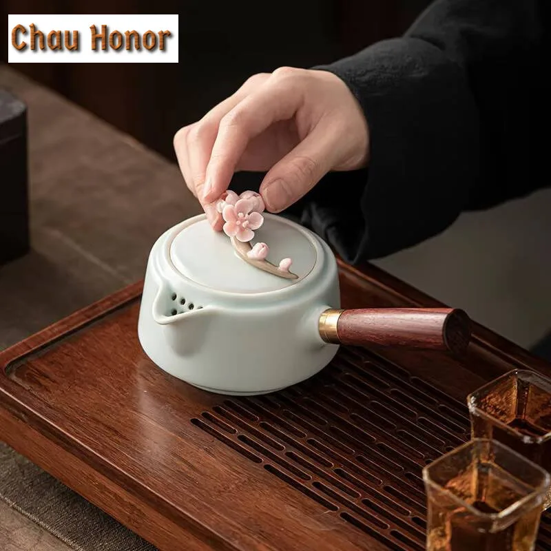200ml Boutique Celadon Handmade Knead Plum Blossom Ceramic Side Handle Tea Maker Pot With Filter Kungfu Teaware Accessories Gift