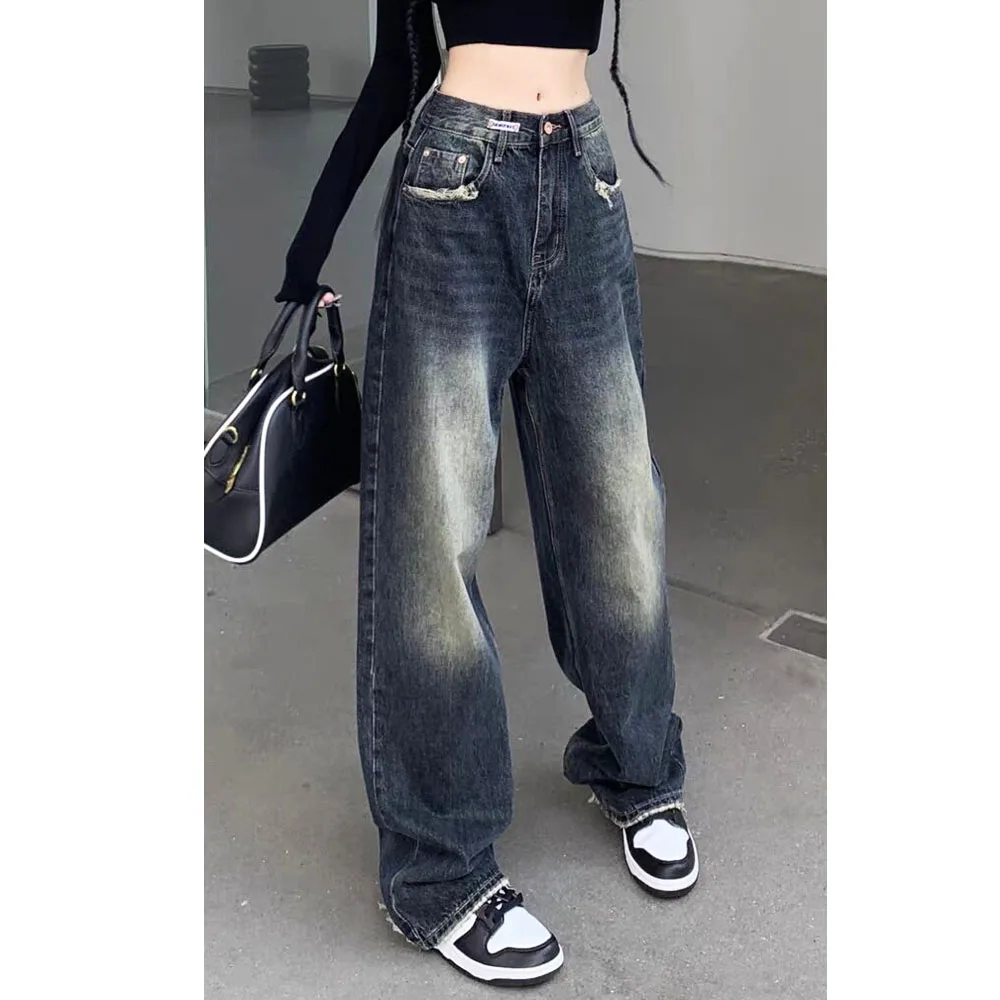 

Women Harajuku Retro Fashion Summer High Waist Jeans Loose Wide Leg Straight Denim Streetwear Trousers Y2K Baggy Pants