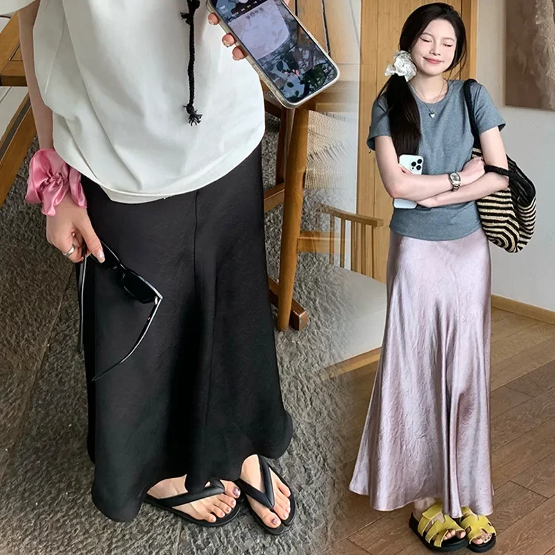 Maternity Shiny Acetate Satin Fish Tail Half Skirt Women's High Waist Body Slimming Skirt New Hot Sale Of The Season Fashion Tod