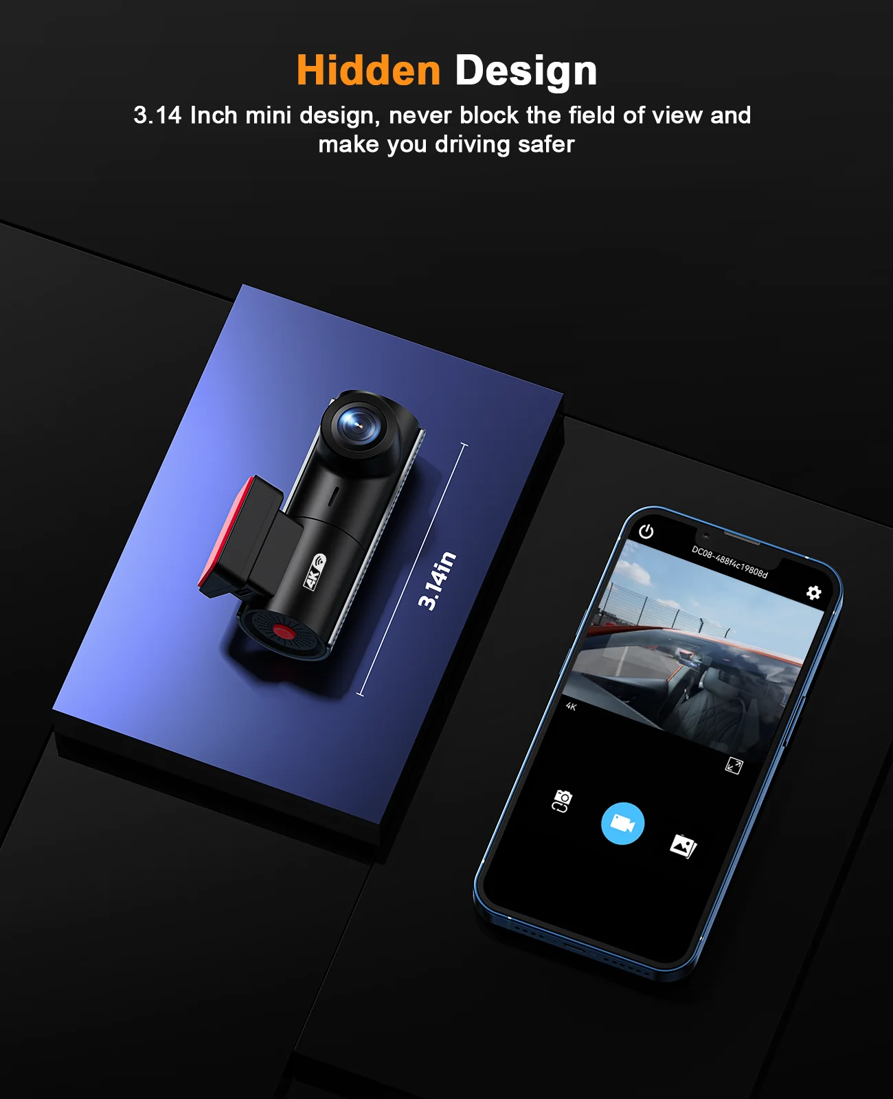 Dash Cam 4K WiFi 2160P Dash Camera for Cars, Mini Front Car Camera,  Wireless Mini Dash Cam with App, Night Vision. 24H Parking Mode, G-Sensor,  Loop