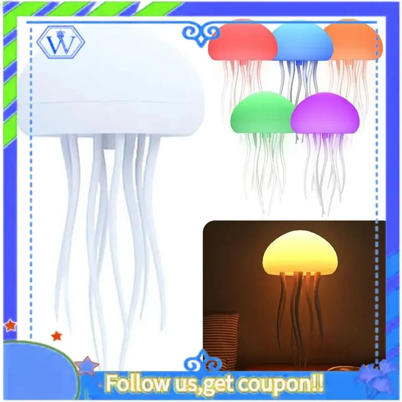 LED Jellyfish Lamp RGB Gradient Jelly Fish Light Lamp Voice Control Jellyfish Light Rechargeable Desk For Bedrooms
