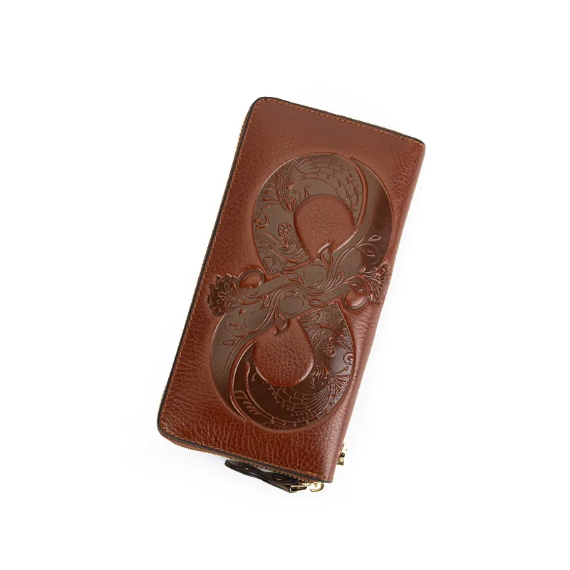 Vintage Genuine Leather Woman money clips Floral Real Cow Leather Purse Ladies First Layer Cowhide Women's clutches