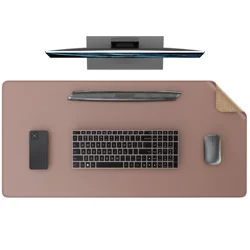 Elegant Dual-Sided Leather Desk Mat Protector - Versatile Large Mouse and Writing Pad - 80x40 cm (Brown)