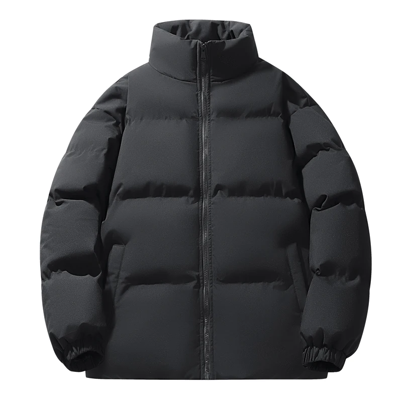 

Men's Warm Winter Coat Solid Color Stand-Up Collar Loose Cotton Coat Oversized Thickened Imitation Silk Cotton Down Jacket