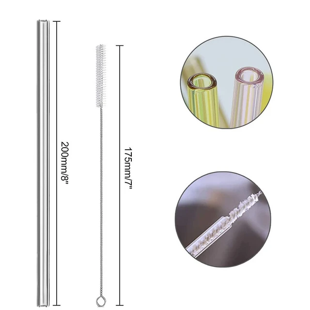 Reusable Glass Straws 200mm Straight Glass Drinking Straws 12 Pack