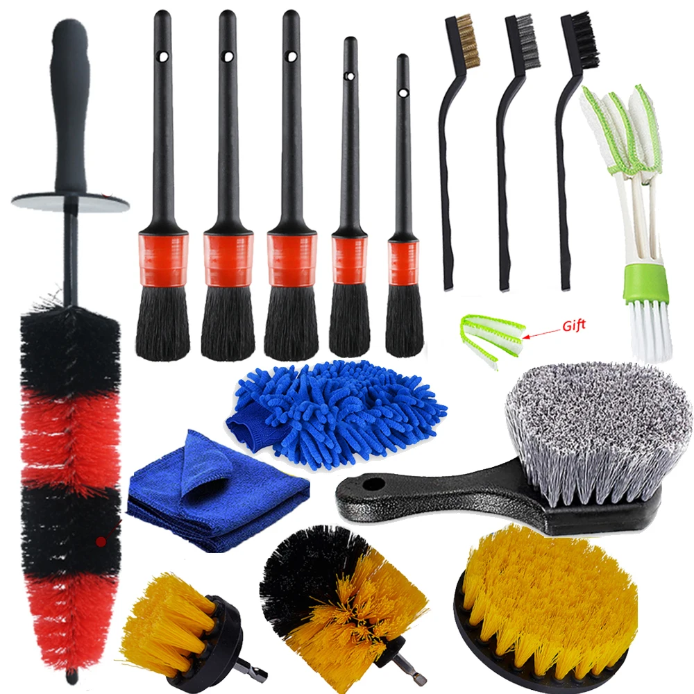 18pcs Cleaning Brush Set Car Dust Dirt Clean Tool Kit Cleaner Electric  Drill Part For Air Holes Leather Rims Auto Detail Small Cleaning Brushes  For