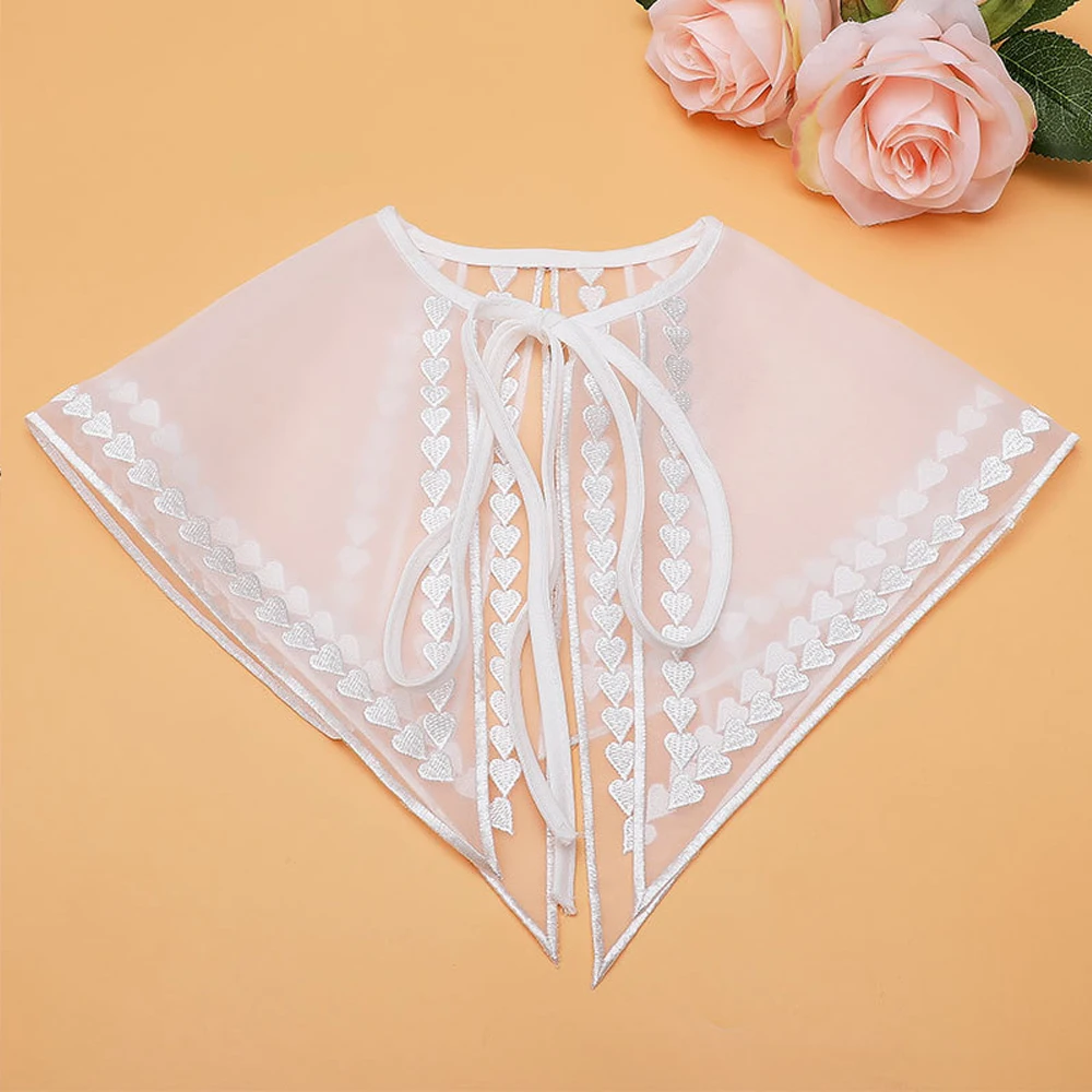Girl Embroidered Lace Neck Collar White Chiffon Fake Collar  Vintage Palace Style Sweet Bow Tie False Collar Women Doll Collar