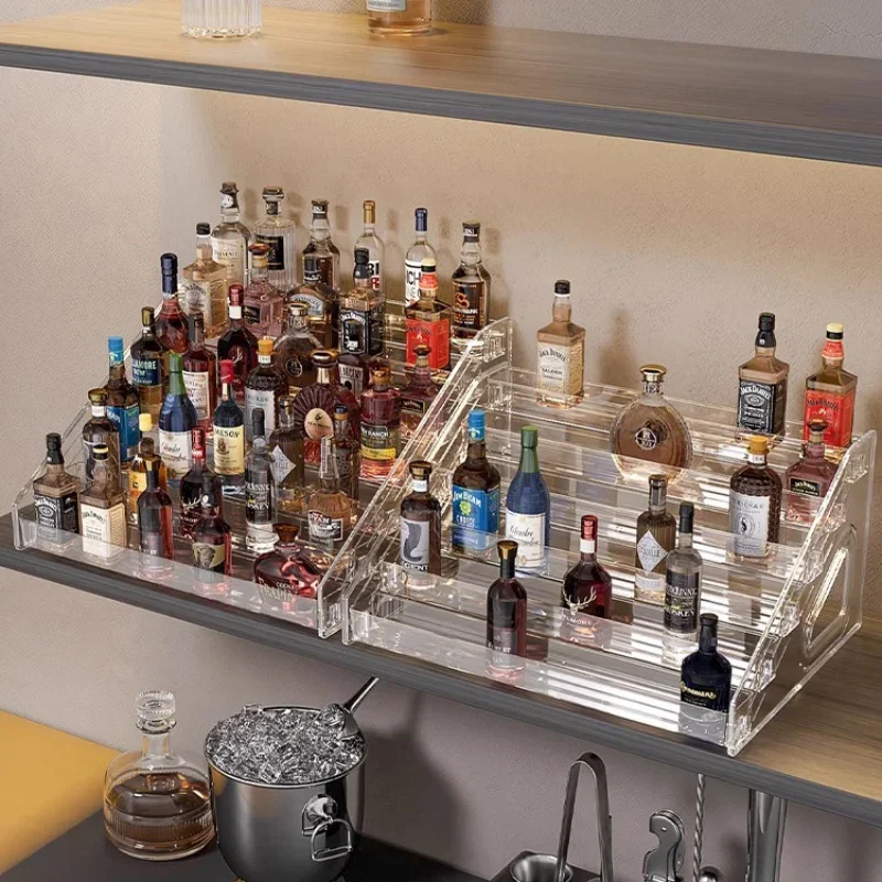 Mini Ladder Style Small Liquor Rack Acrylic Showcase Imported Display Rack Liquor Cabinet Layered Collection Bar Furniture