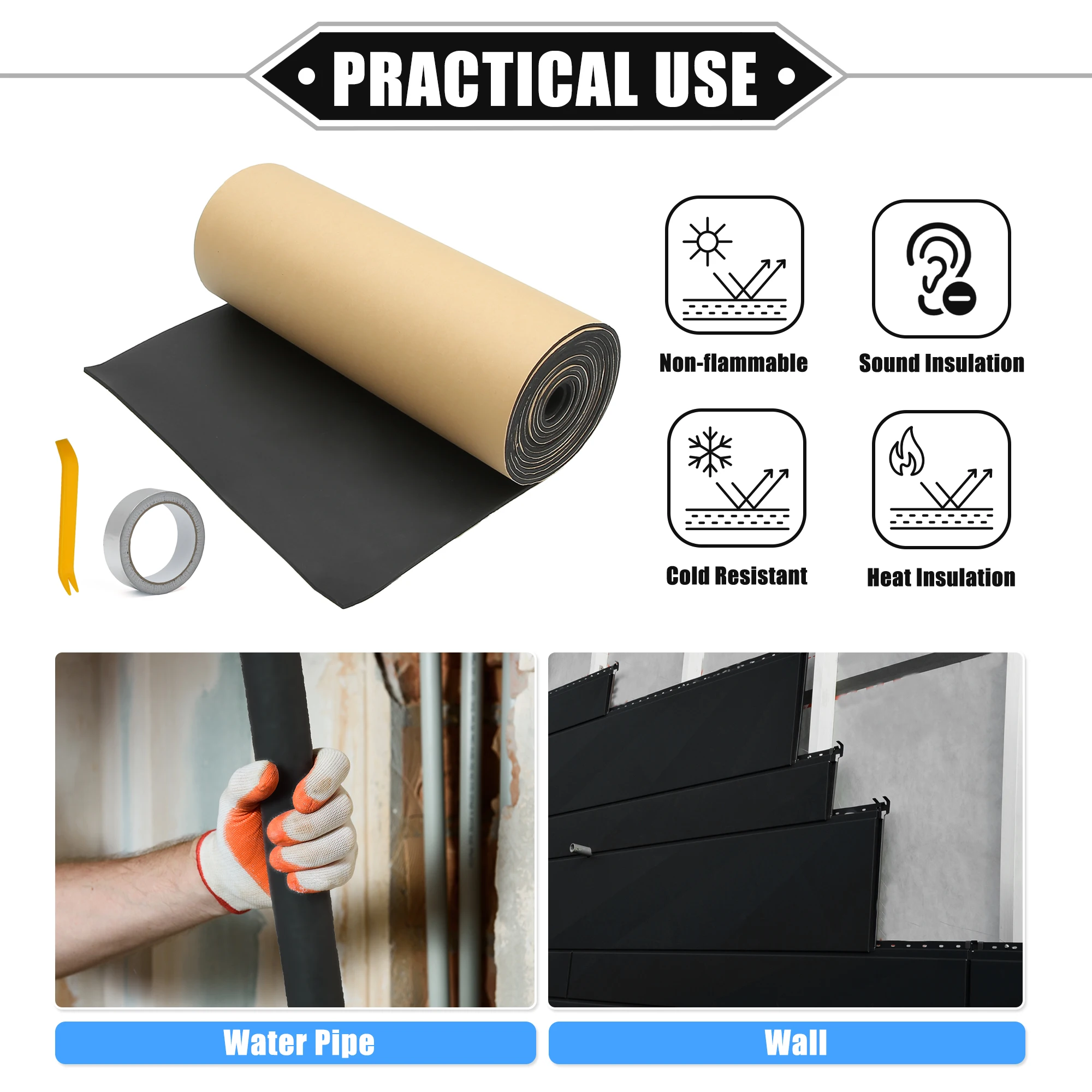 Sound Insulation Mat UXCELL 420x40cm 4mm 18sqft Heat Insulation Pad Universal For Car Door Floor Damping Self Adhesive Foam 1Roll