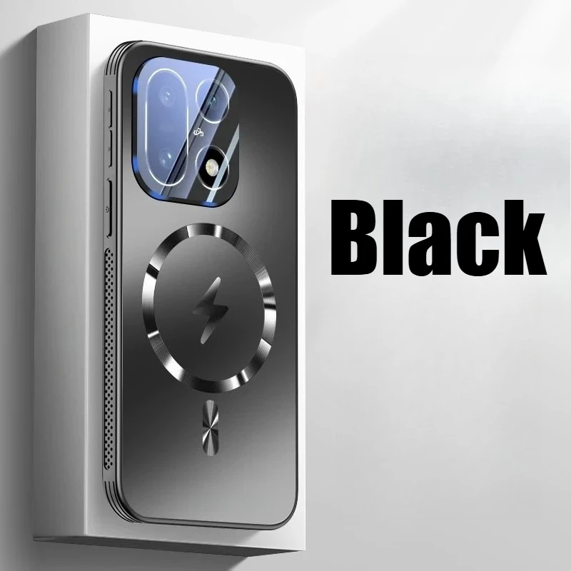Luxury Matte Magnetic Case with Edge Cooling and Lens Tempered Glass Film for Wireless Charging Compatibility
