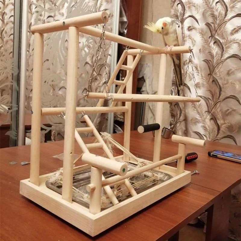40*26*38cm DIY Wooden Parrot Playground Bird Perch With Swing Ladders Feeder Tray Bird Play Game Stand Breeding Nest F5047