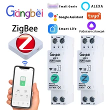  TUYA ZigBee Smart Circuit Breaker Smart Switch 1P 63A DIN Rail for Smart Home Wireless Remote Control WiFi Switch by APP Gangbei 