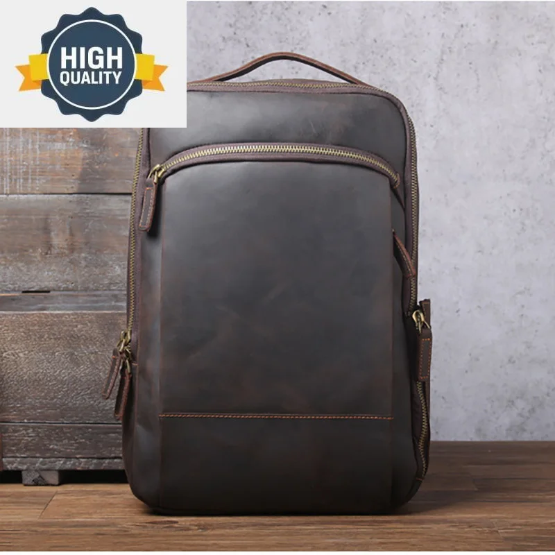 

Crazy Horse Vintage Genuine Leather Backpack for Men bagpack Bag Rucksack male Hiking Traveling knapsack Large