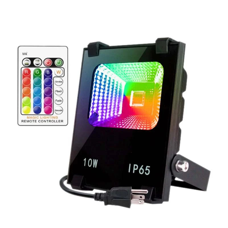 

10 Вт светодиодный прожекторы RGB, цветные прожекторы с дистанционным управлением IP66, водонепроницаемые для сада, гаража (вилка стандарта США)