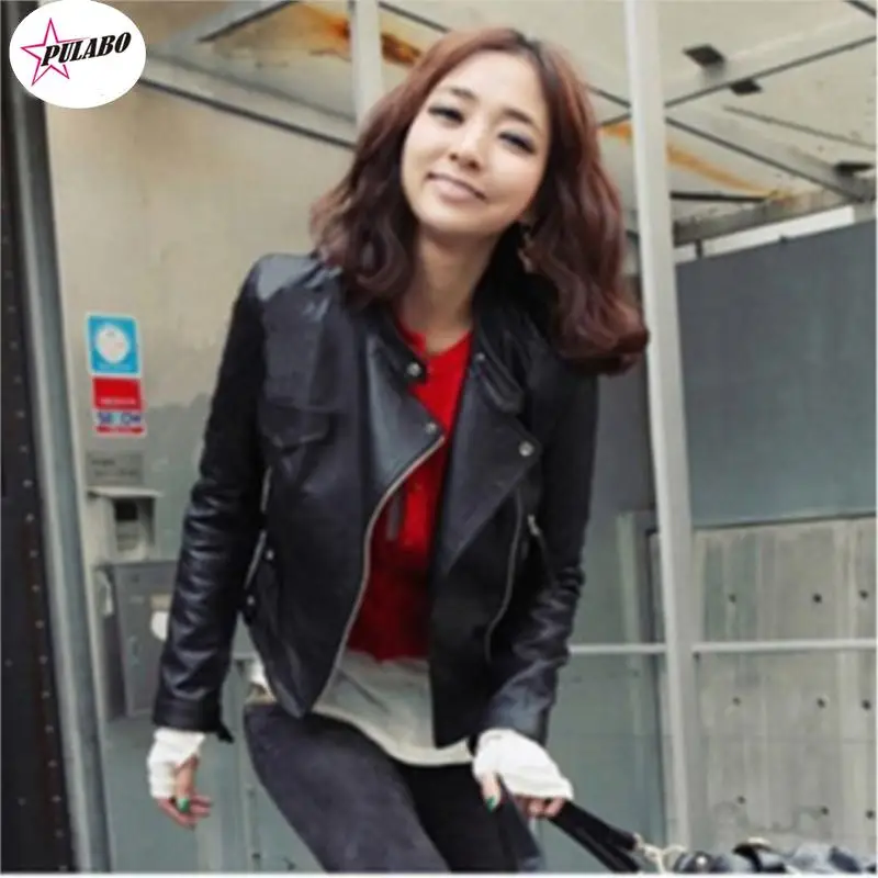 

PULABO y2k Fashion Women Smooth Motorcycle Faux Leather Jackets Ladies Long Sleeve Autumn Winter Biker Streetwear Black Coat