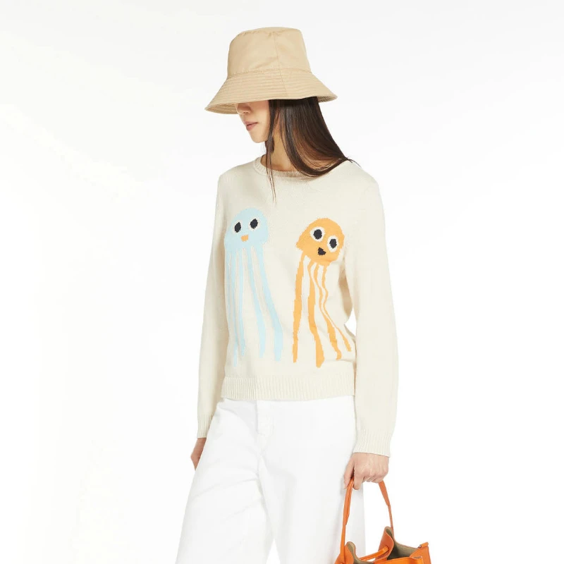 

2023 Autumn and Winter New Round Neck Cute Age Reducing Jellyfish Jacquard Round Neck Wool Ladies Pullover