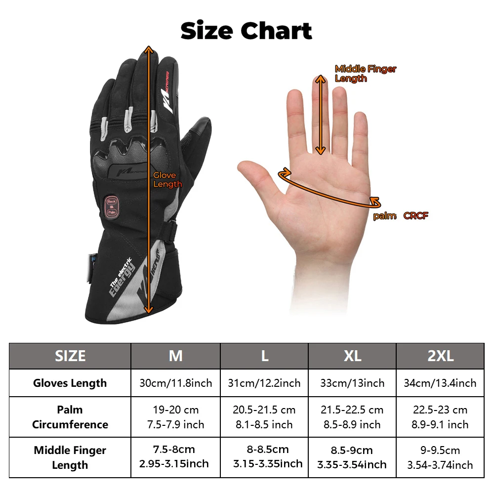 Motorcycle Heated Gloves KEMIMOTO Winter Moto Warm Waterproof Rechargeable Heating Thermal For Snowmobile
