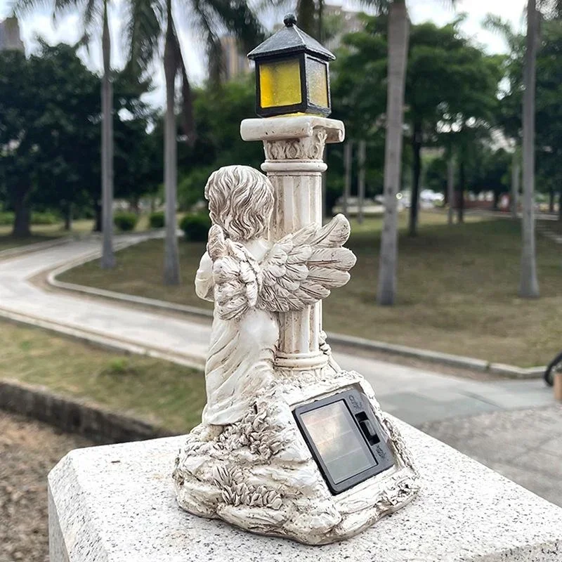 Solar Lamp European Roman Column Angel Sculpture Outdoor Garden Courtyard Home Decoration Resin Crafts Home Accessories