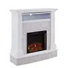 Electric White Stone Media Fireplace with Hidden Storage and Remote Control Transitional Style Cozy Heat 48" W x 14.5" D x 49.5" 3