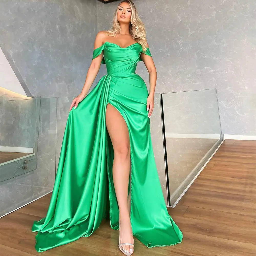

Vinca Sunny High Side Slide Prom Dress 2023 Off the Shoulder Sleeveless Mermaid Evening Dresses Green Formal Party Gowns