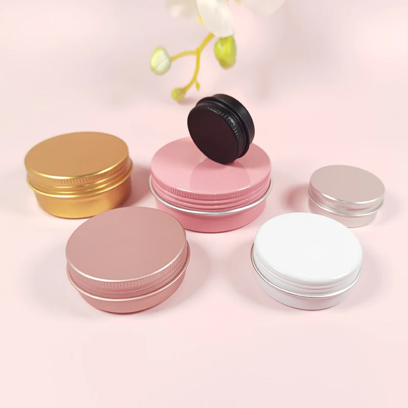

50Pcs 5/10/15/20/30/50/60g Aluminum Round Refillable Bottles Tin Cans Box Face Cream Jar Pot Screw Thread Lid Lip Balm Container