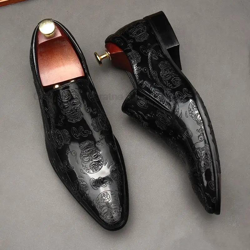 

Black Wine Red Mens Loafers Business Dress Shoes Wedding Banquet Suit Italy Designer Leather Shoes Genuine Leather Pointed Toe