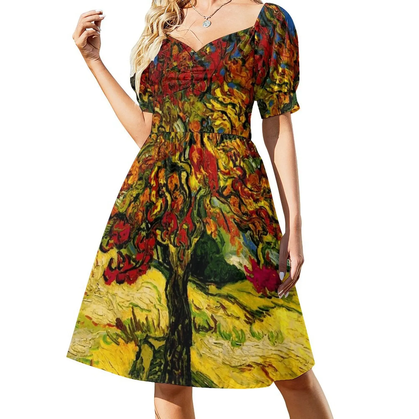 thumbnail image 1 of Vestido de noche de manga corta con estampado de morera, vestidos elegantes, 1 of 7