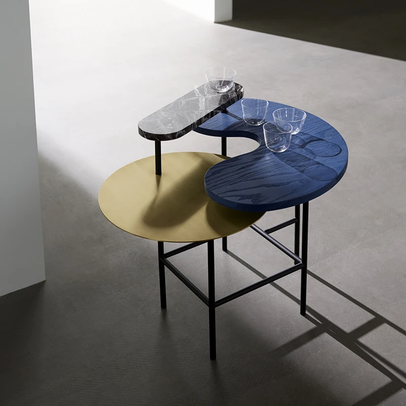 

Light luxury, simple industrial style, creative living room and several small-sized marble coffee tables