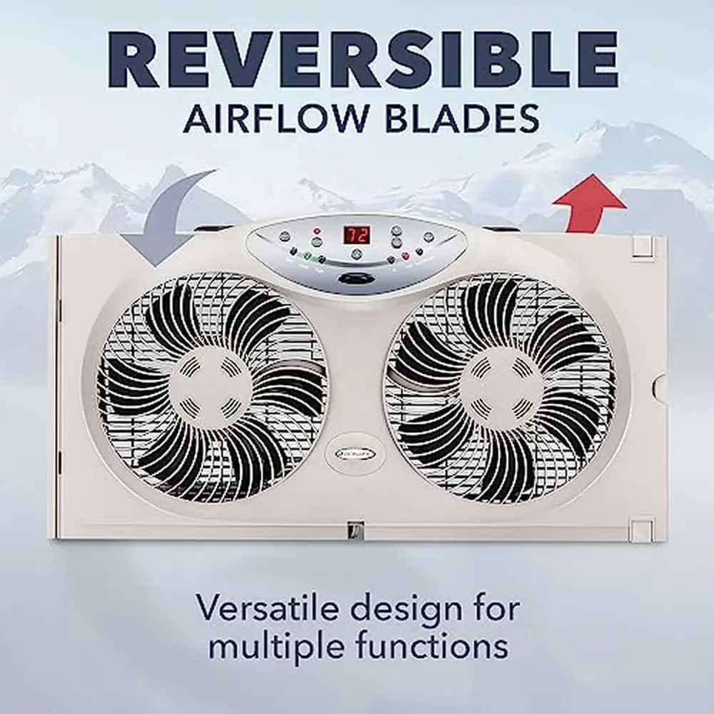 8.5" Twin Window Fan Reversible Airflow 3 Speeds Remote Control Thermo Fit Double Hung Vertical Slider Casement Windows Easy LED 2