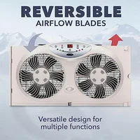 8.5" Twin Window Fan Reversible Airflow 3 Speeds Remote Control Thermo Fit Double Hung Vertical Slider Casement Windows Easy LED 2